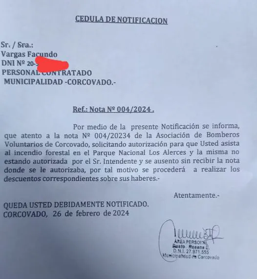 cedula bomberos corcovado